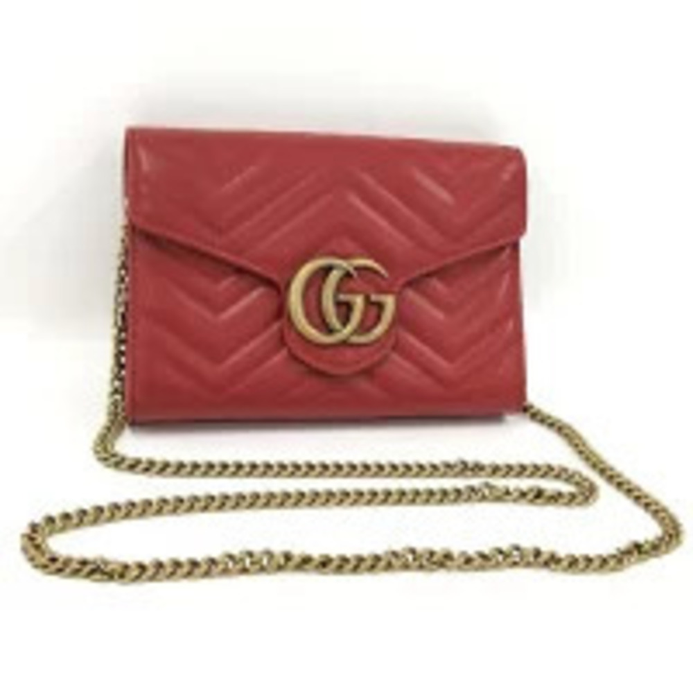 Gucci Shoulder Bag Chain Wallet GG Marmont Quilted Leather Red